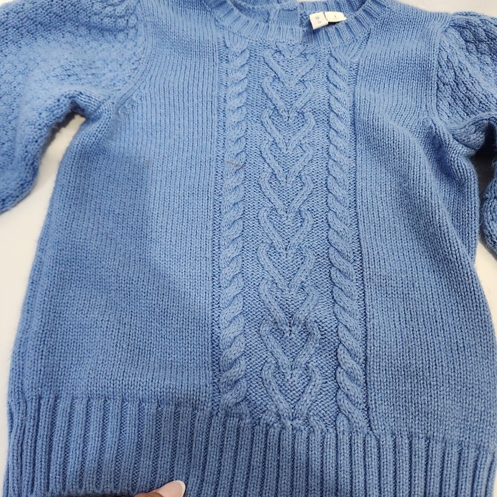 $5x25 Janie and Jack blue cable knit balloon sleeves sweater size 7 - Picture 8 of 9